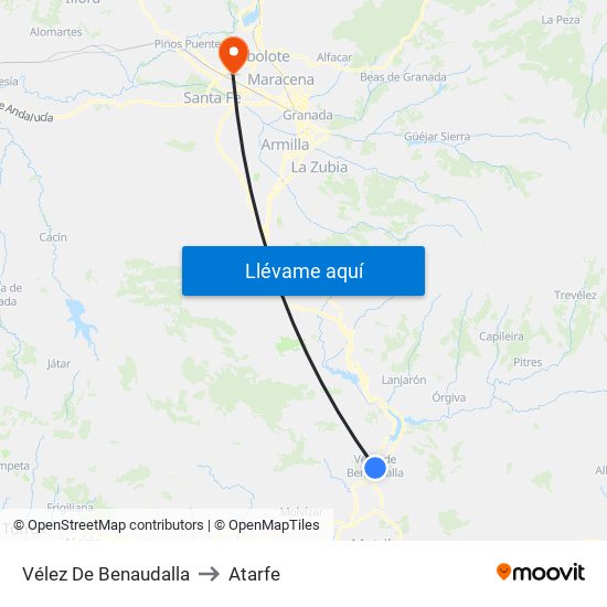 Vélez De Benaudalla to Atarfe map