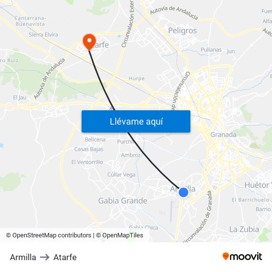 Armilla to Atarfe map