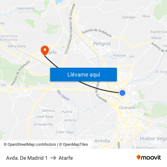 Avda. De Madrid 1 to Atarfe map