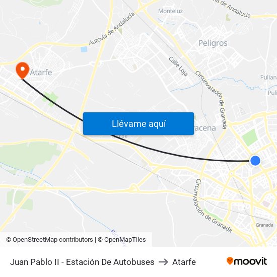 Juan Pablo II - Estación De Autobuses to Atarfe map