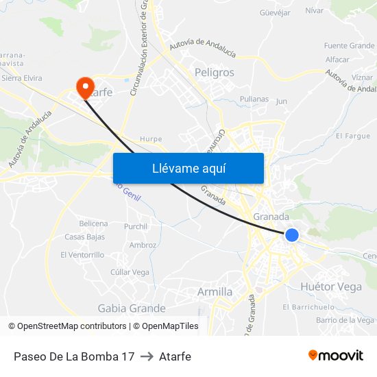 Paseo De La Bomba 17 to Atarfe map