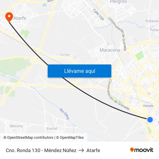 Cno. Ronda 130 - Méndez Núñez to Atarfe map