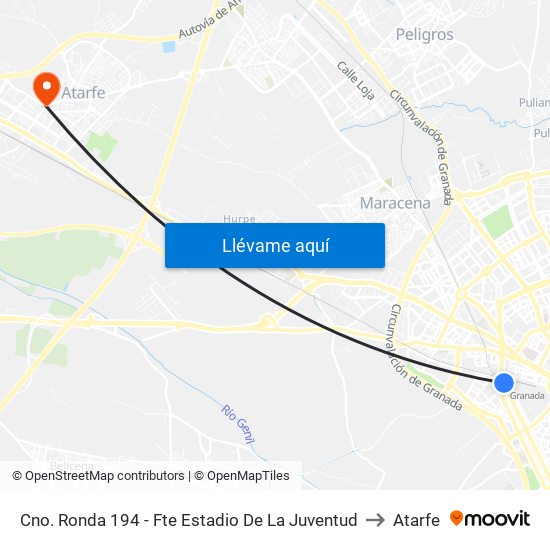 Cno. Ronda 194 - Fte Estadio De La Juventud to Atarfe map