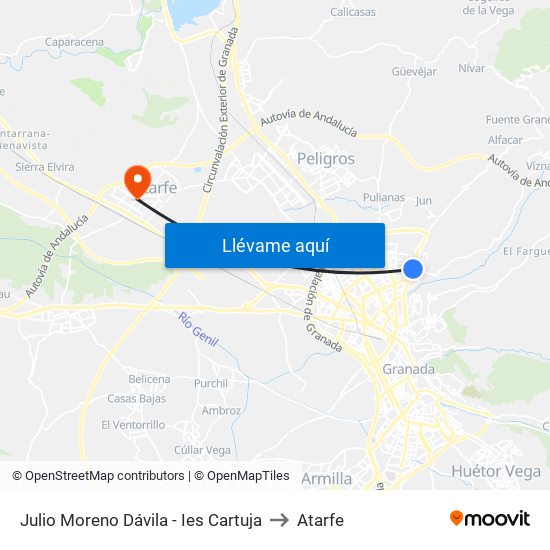 Julio Moreno Dávila - Ies Cartuja to Atarfe map
