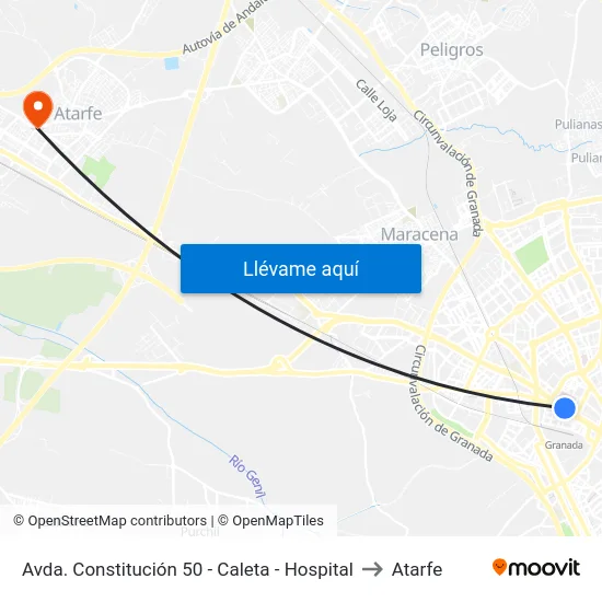 Avda. Constitución 50 - Caleta - Hospital to Atarfe map