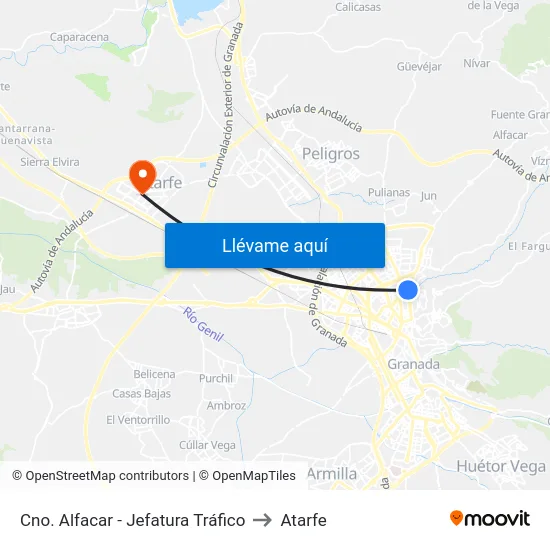 Cno. Alfacar - Jefatura Tráfico to Atarfe map