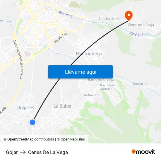 Gójar to Cenes De La Vega map