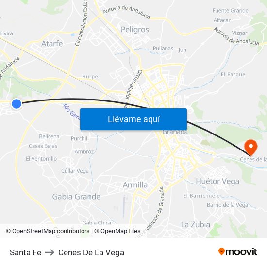 Santa Fe to Cenes De La Vega map