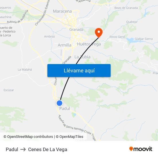 Padul to Cenes De La Vega map
