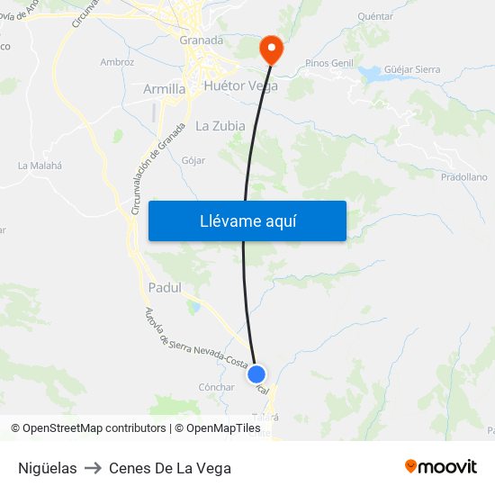 Nigüelas to Cenes De La Vega map