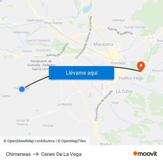 Chimeneas to Cenes De La Vega map