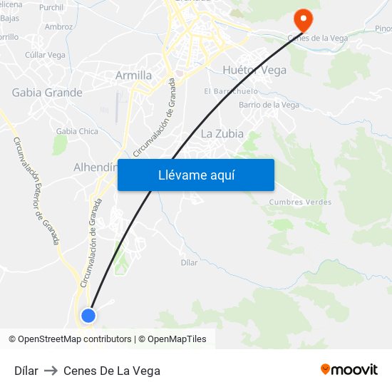 Dílar to Cenes De La Vega map