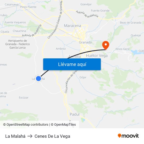 La Malahá to Cenes De La Vega map