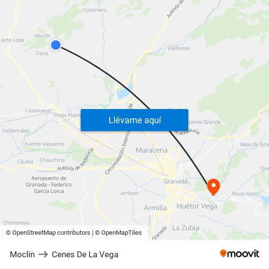Moclín to Cenes De La Vega map