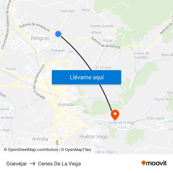 Güevéjar to Cenes De La Vega map