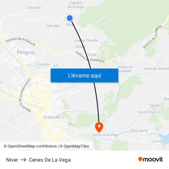 Nívar to Cenes De La Vega map