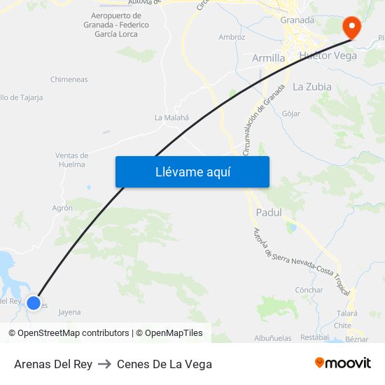 Arenas Del Rey to Cenes De La Vega map