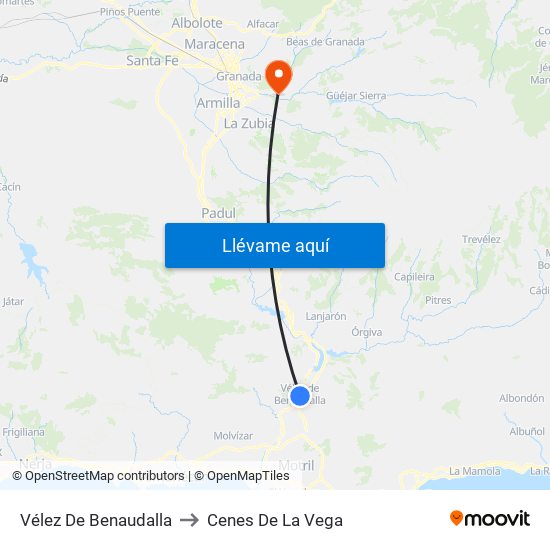 Vélez De Benaudalla to Cenes De La Vega map