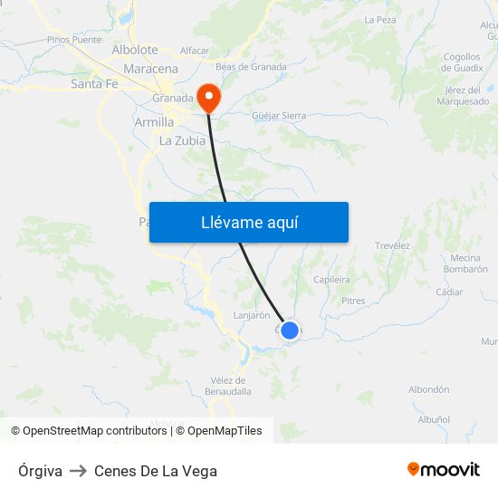 Órgiva to Cenes De La Vega map