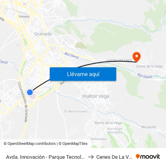 Avda. Innovación - Parque Tecnológico to Cenes De La Vega map