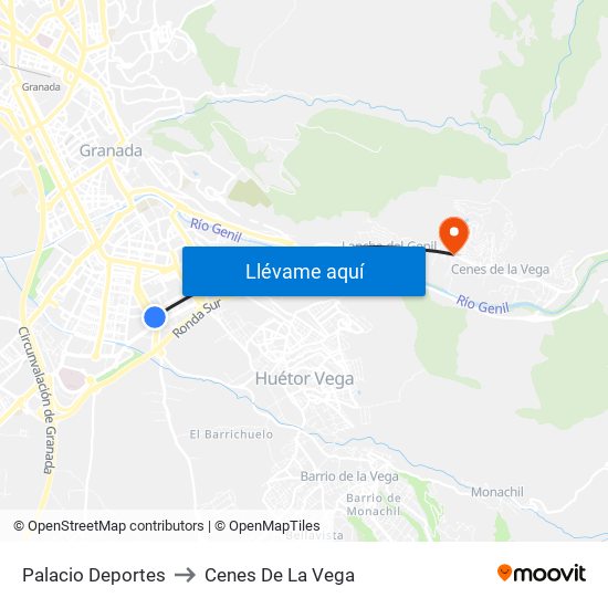 Palacio Deportes to Cenes De La Vega map