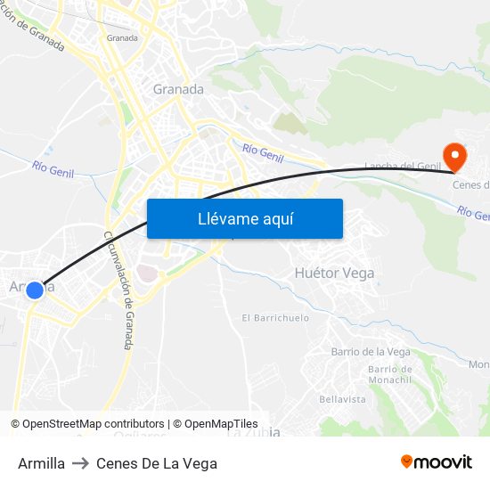 Armilla to Cenes De La Vega map