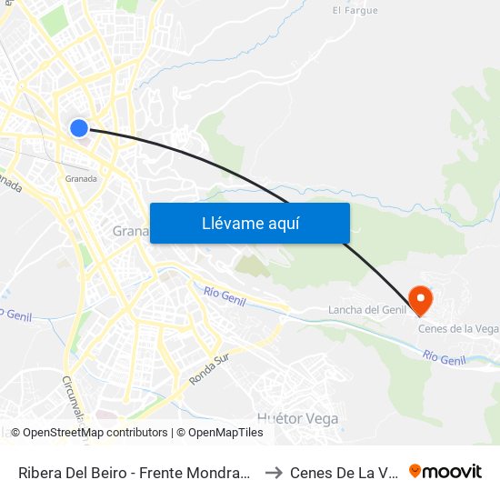 Ribera Del Beiro - Frente Mondragones to Cenes De La Vega map