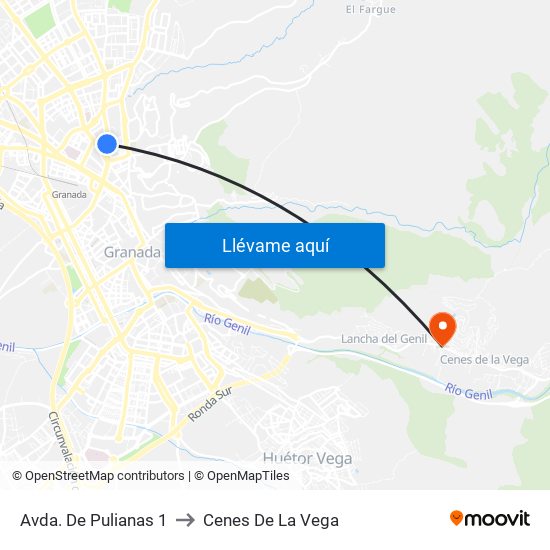 Avda. De Pulianas 1 to Cenes De La Vega map