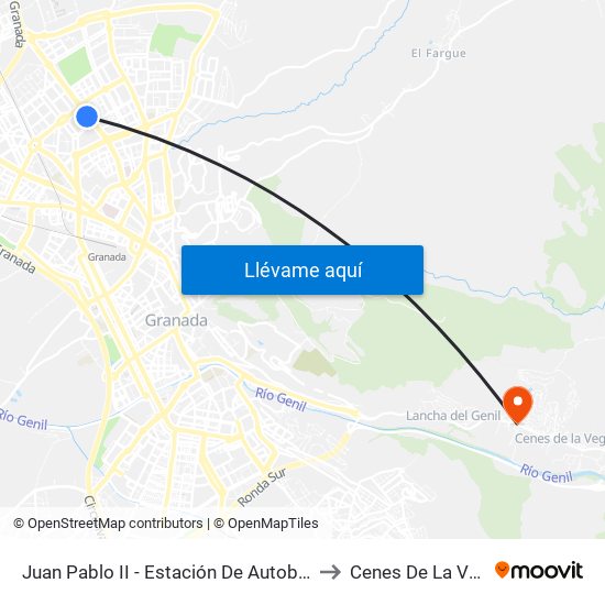 Juan Pablo II - Estación De Autobuses to Cenes De La Vega map