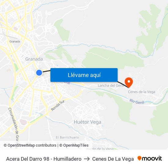 Acera Del Darro 98 - Humilladero to Cenes De La Vega map