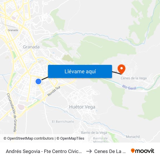Andrés Segovia - Fte Centro Cívico Zaidín to Cenes De La Vega map