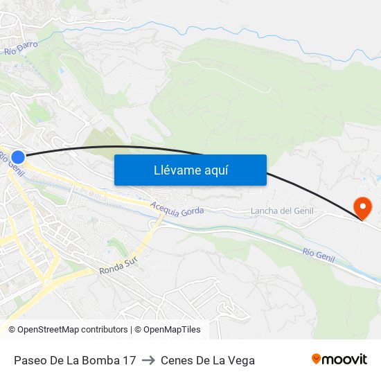 Paseo De La Bomba 17 to Cenes De La Vega map