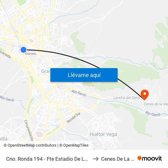 Cno. Ronda 194 - Fte Estadio De La Juventud to Cenes De La Vega map