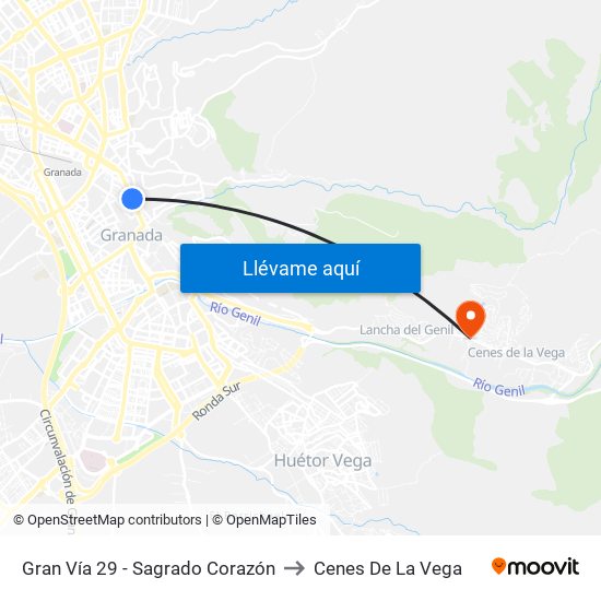 Gran Vía 29 - Sagrado Corazón to Cenes De La Vega map