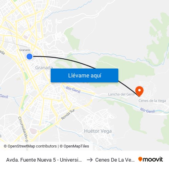 Avda. Fuente Nueva 5 - Universidad to Cenes De La Vega map