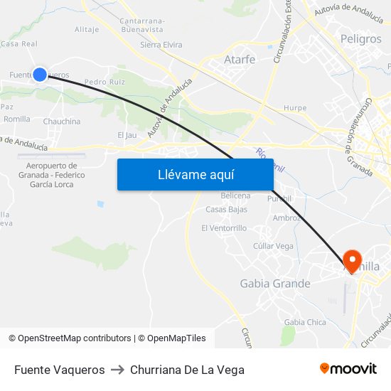 Fuente Vaqueros to Churriana De La Vega map