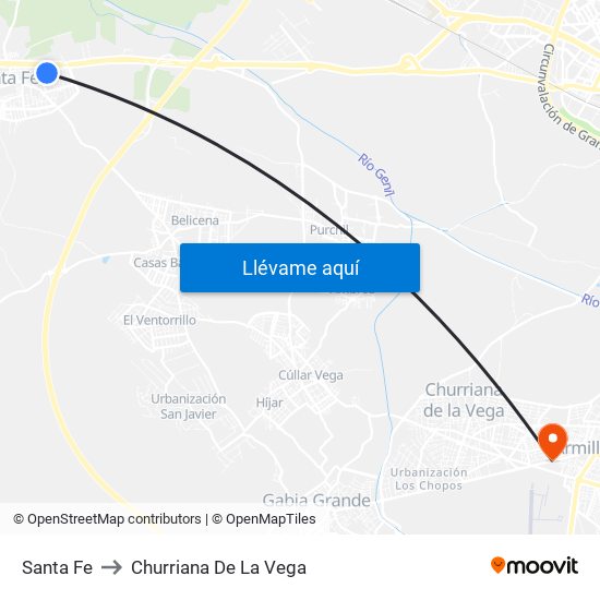 Santa Fe to Churriana De La Vega map