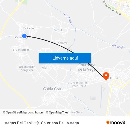 Vegas Del Genil to Churriana De La Vega map