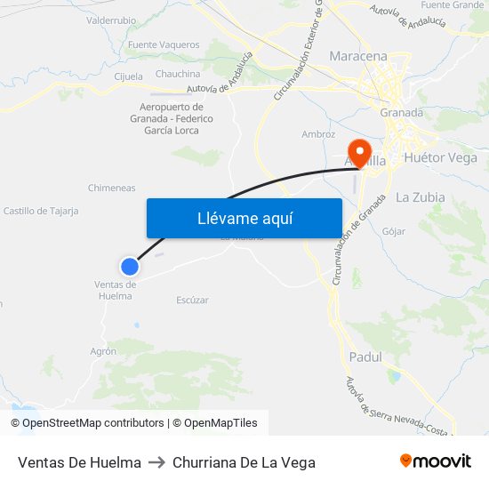 Ventas De Huelma to Churriana De La Vega map