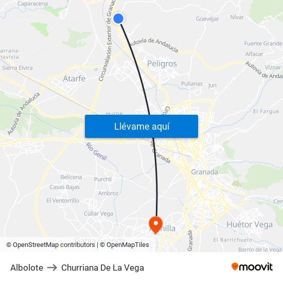 Albolote to Churriana De La Vega map