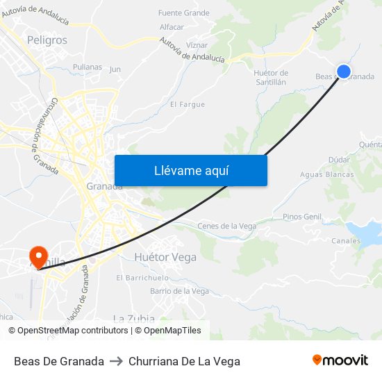 Beas De Granada to Churriana De La Vega map