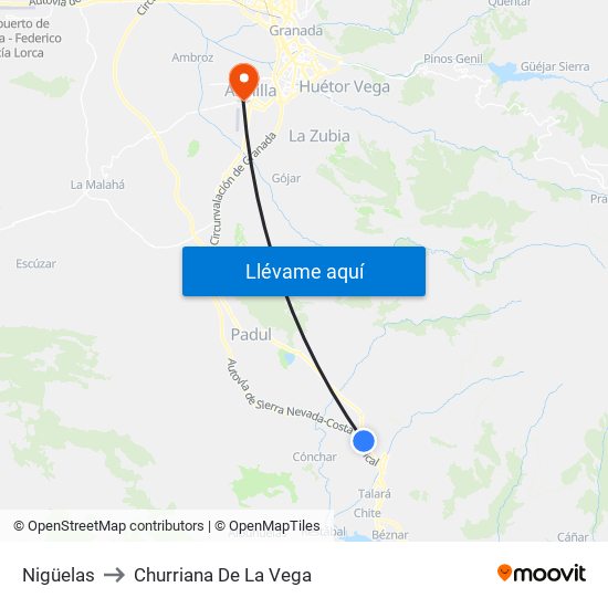 Nigüelas to Churriana De La Vega map