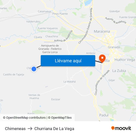 Chimeneas to Churriana De La Vega map