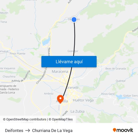 Deifontes to Churriana De La Vega map