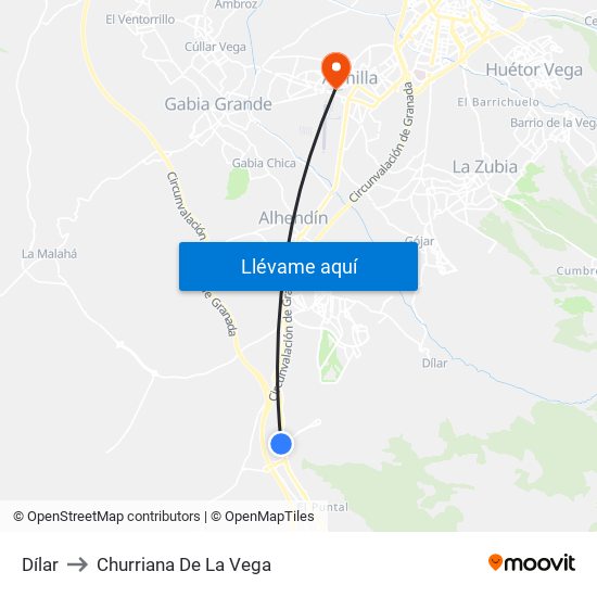 Dílar to Churriana De La Vega map