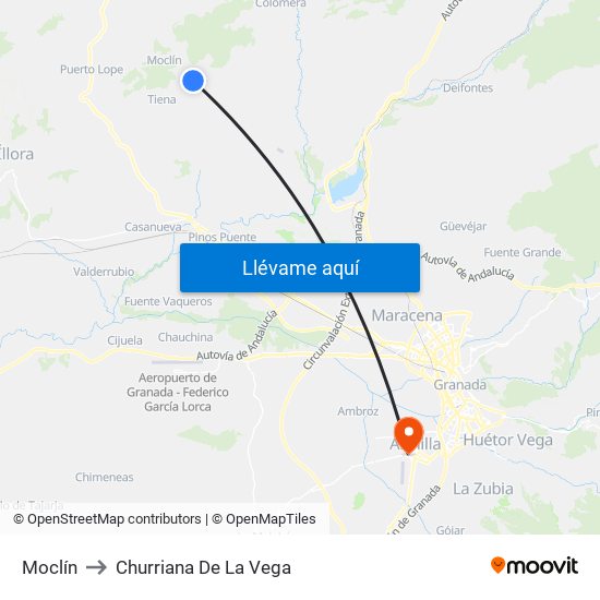 Moclín to Churriana De La Vega map