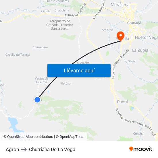 Agrón to Churriana De La Vega map