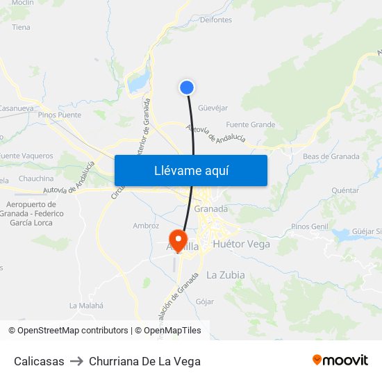 Calicasas to Churriana De La Vega map
