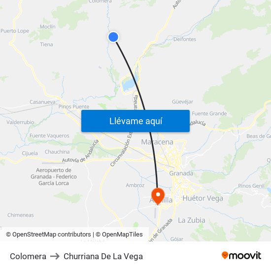 Colomera to Churriana De La Vega map