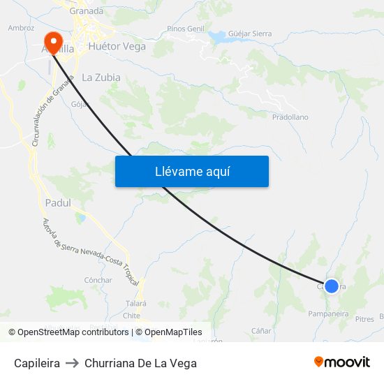 Capileira to Churriana De La Vega map